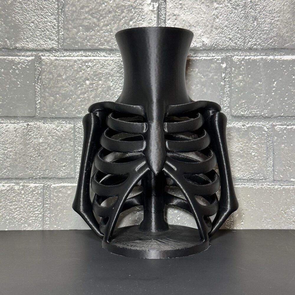 3D Printed Skeleton Ribcage 8” Vase Gothic Halloween Decor Tealight Holder Black